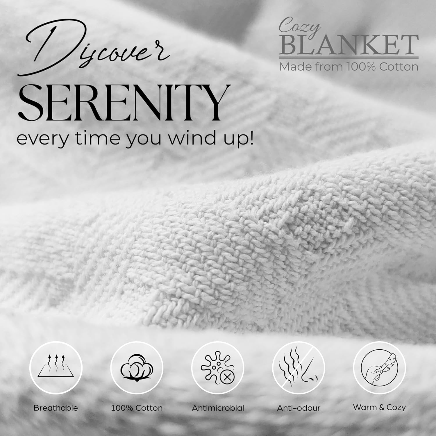 Supreme Elegance White 100% Cotton Waffle Weave Blanket Full/Queen Bed 90 x 90 Inch Soft Breathable, Warm and Cozy Throw Blanket Anti-Odor All Season Home Decor Luxury Bedding - Image 4