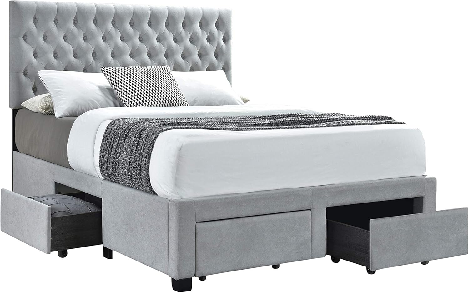 Coaster Home Furnishings Soledad Queen 4-Drawer Button Tufted Storage Bed Light Grey