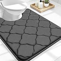 OLANLY U-Shaped Memory Foam Toilet Rug 24x20 - Ultra Soft Absorbent Non-Slip Bath Mat, Machine Washable Contour Rug for Toilet Base, Black