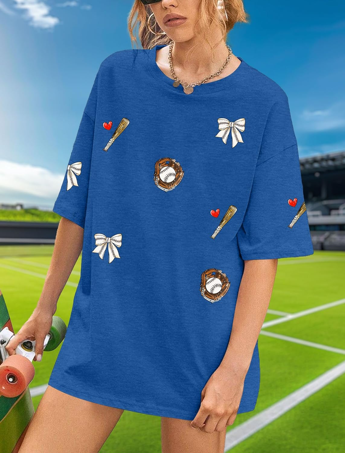Baseball Shirt Women Oversized:Baseball Mom Shirts Game Day Baseball Tops Summer Casual Loose Short Sleeve Tee - Image 5