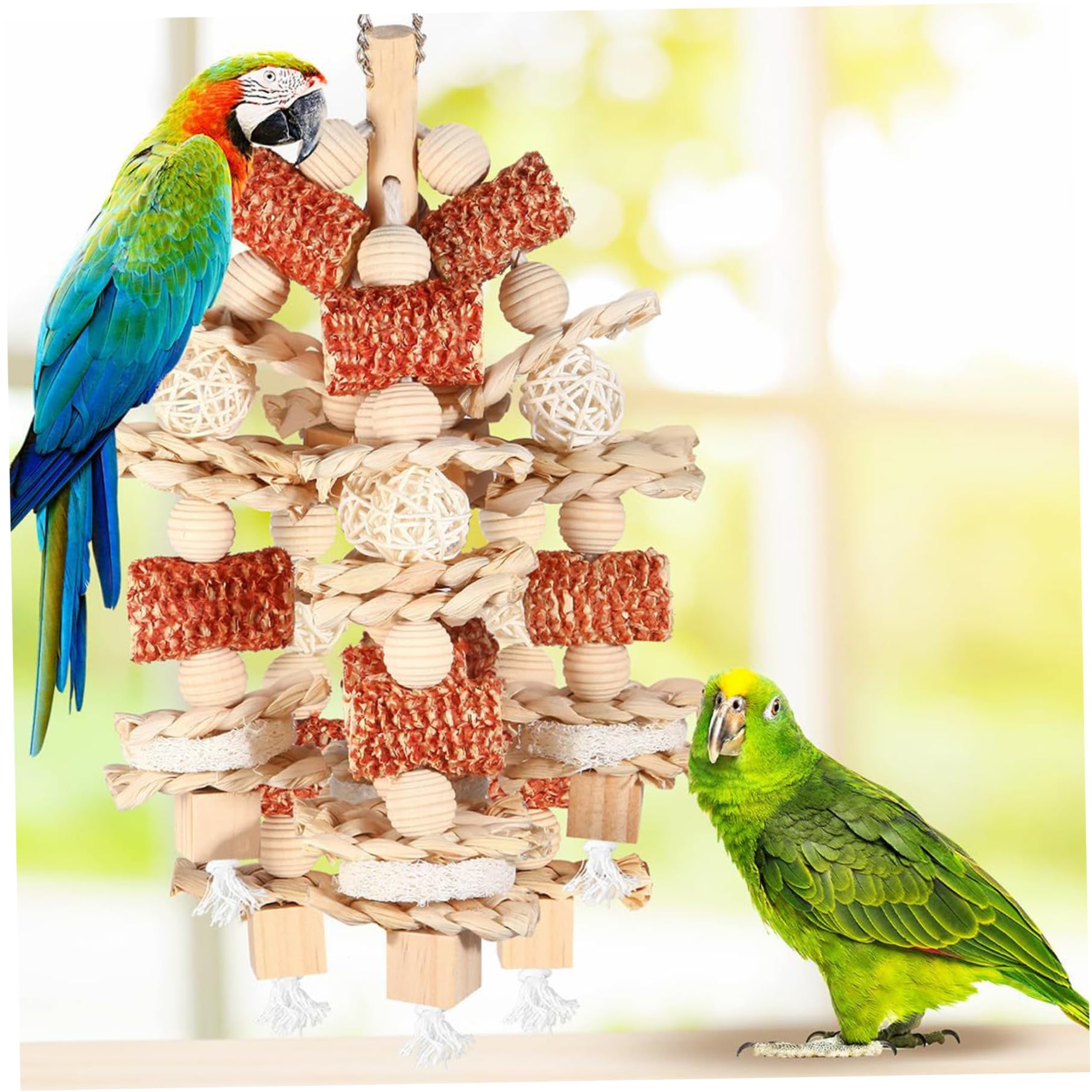 Juguetes para Loros para pájaros Grandes, Juguete Colgante para Masticar y Escalar de 16, 5 Pulgadas con mazorca de maíz, Juguetes Seguros para pájaros de Madera Natural para Loros, guacamayos, CAC