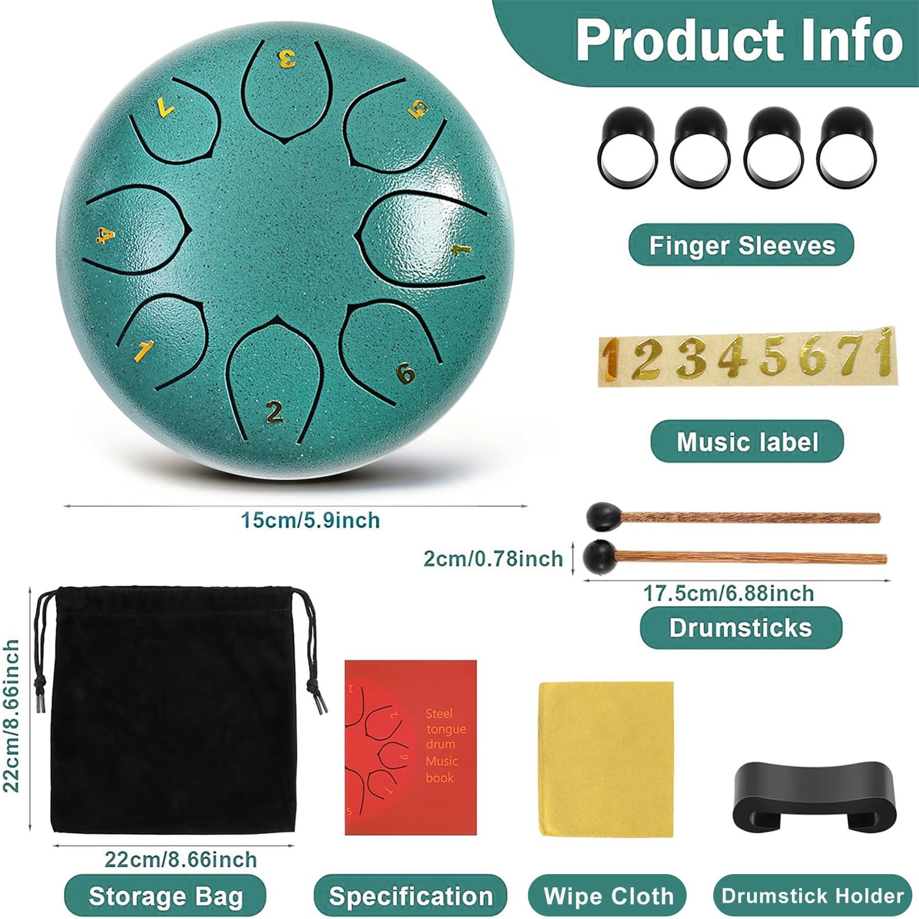 Rain Drum,8 Noten 6 Zoll,Chakra Lluvia Drum,Stahlzungentdrmmel Regen,Rain Music Drum,Rain Drum Outdoor,Rain Drum Garten,Handpan mit Schlägel,Percussion Instrumente (8-Ton 6-Zoll)