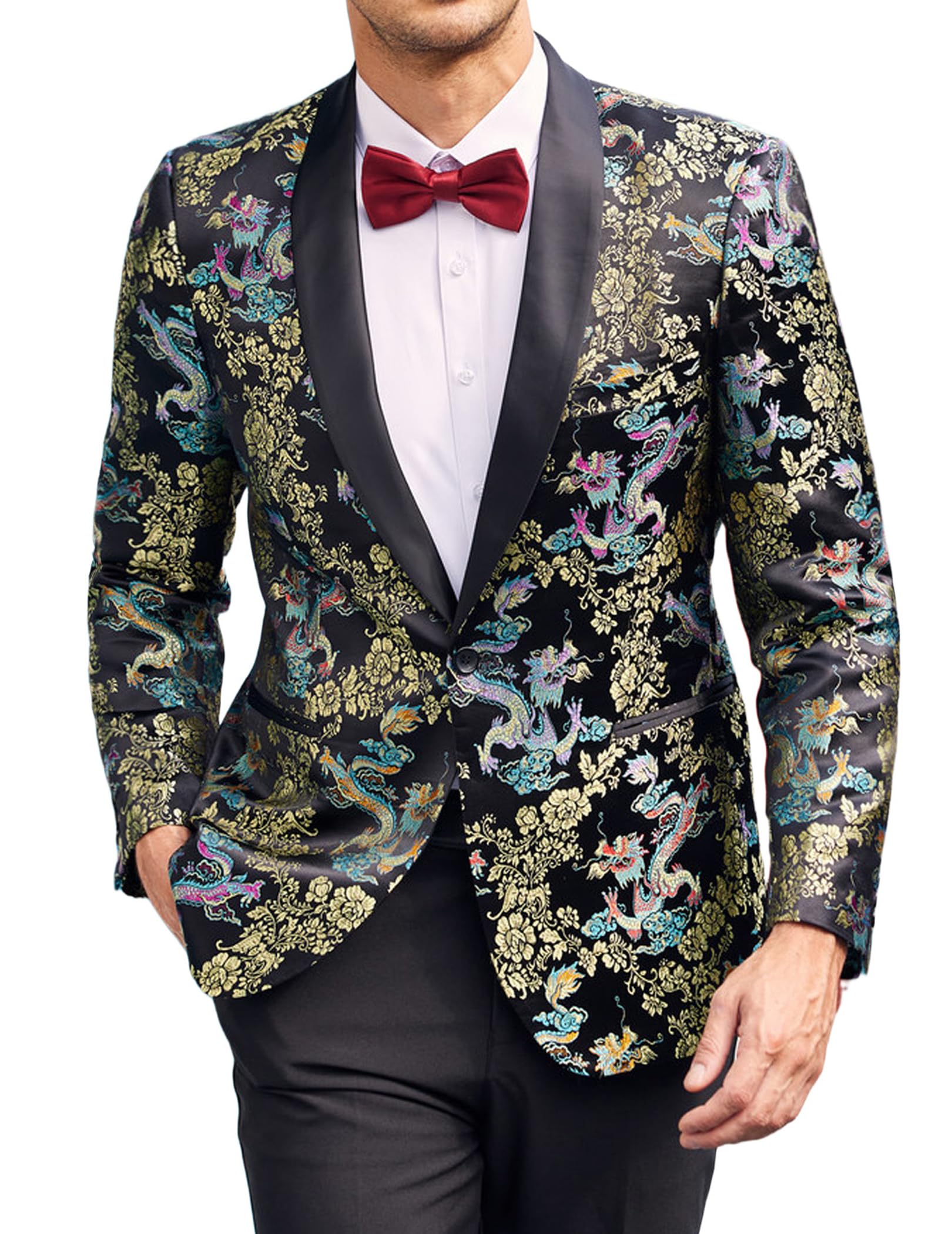 Men's Floral Tuxedo Jacket Luxury Embroidered Suit Wedding Blazer Dinner Tuxedo for Party