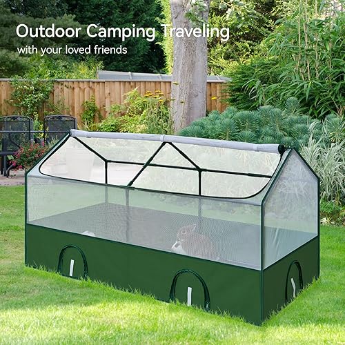 DINMO Small Animal Playpen, Guinea Pig Cages, Rabbit Playpen, puppy play pen for indoors, Pet Playpen with Waterproof Floor for Hamsters, Hedgehogs, bunny,kittens, Indoor Outdoor Portable Fence, Green(63.7 IN)