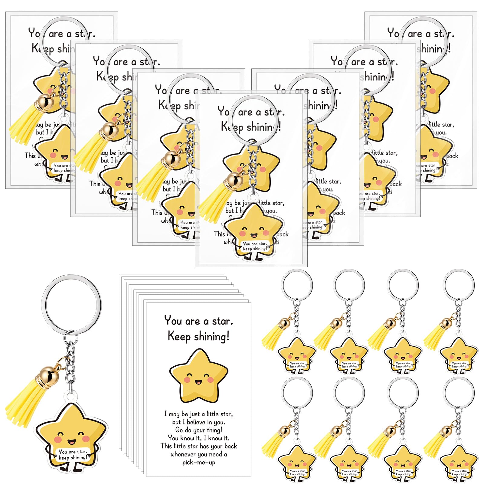 CCCYMM 96pcs/24 Set You're a Star Keychains Appreciation Gifts Bulk with Inspirational Cards Bags Acrylic Star Inspirational Keyrings Gifts for Colleagues Staff Teacher Women Men