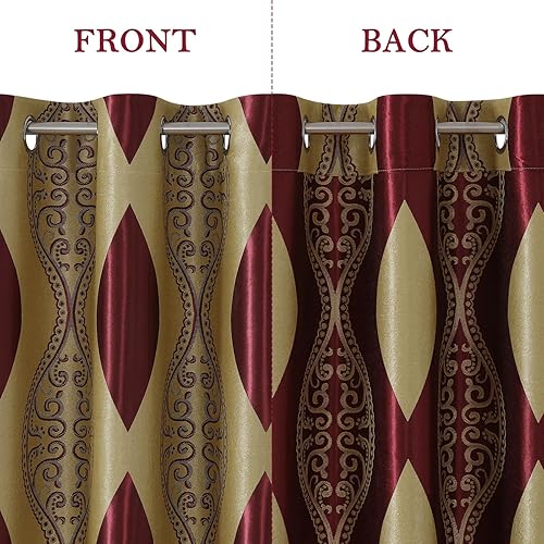 Miniatura 2 de HOMEIDEAS Cortinas burdeos y doradas para sala de estar, 52 x 84 pulgadas de largo, juego de 2 paneles de cortinas de jacquard ondulado con ojales
