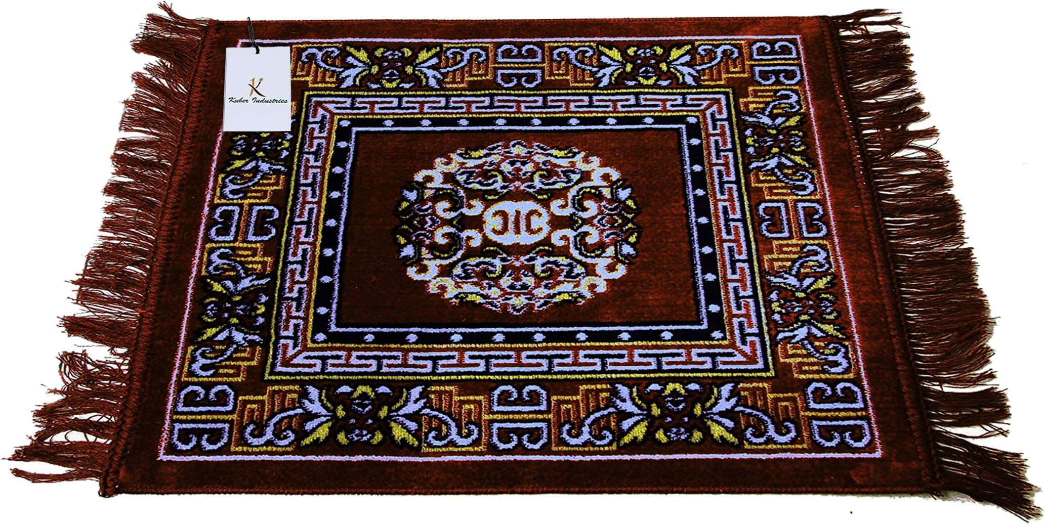 Kuber Industries Ctktc33913 Velvet Prayer Multipurpose Rectangular Rug Mat (2 Ft X 2 Ft, Brown, Square)