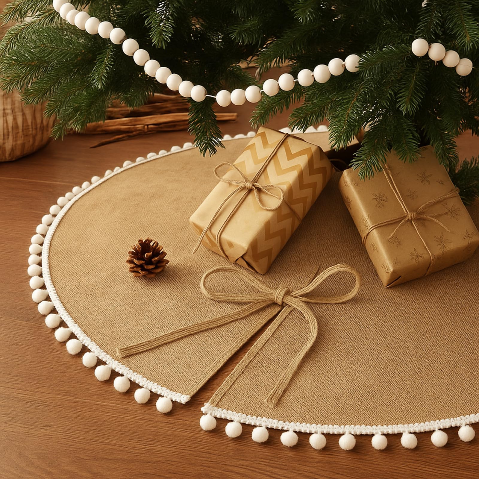 Tapis de sapin de Noël Syhood en lin et jute de qualité supérieure