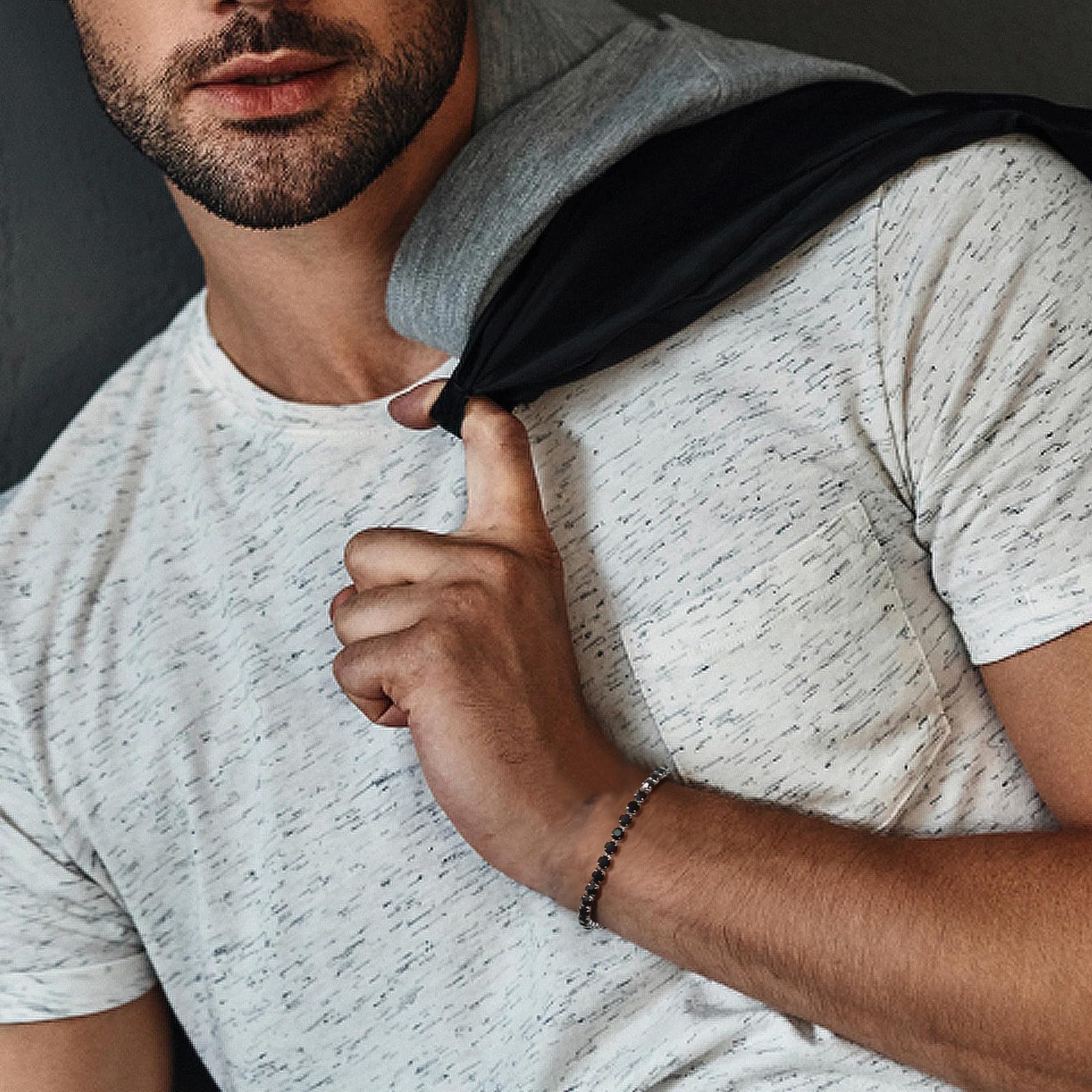 JSNOM Bracciale Tennis Uomo Argento: Bracciali Acciao 3mm Nero Oro con 5A Cubic Zirconi, Regalo Braccialetto per Marito Fidanzato Uomo