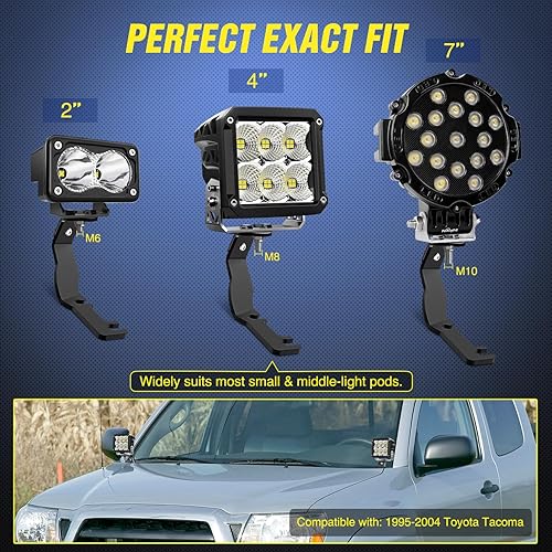 Vista 63 de Nilight Soporte de luz de zanja, bisagras de capó, kit de soporte de montaje para luz LED auxiliar todoterreno para luz de trabajo en Toyota 4Runner