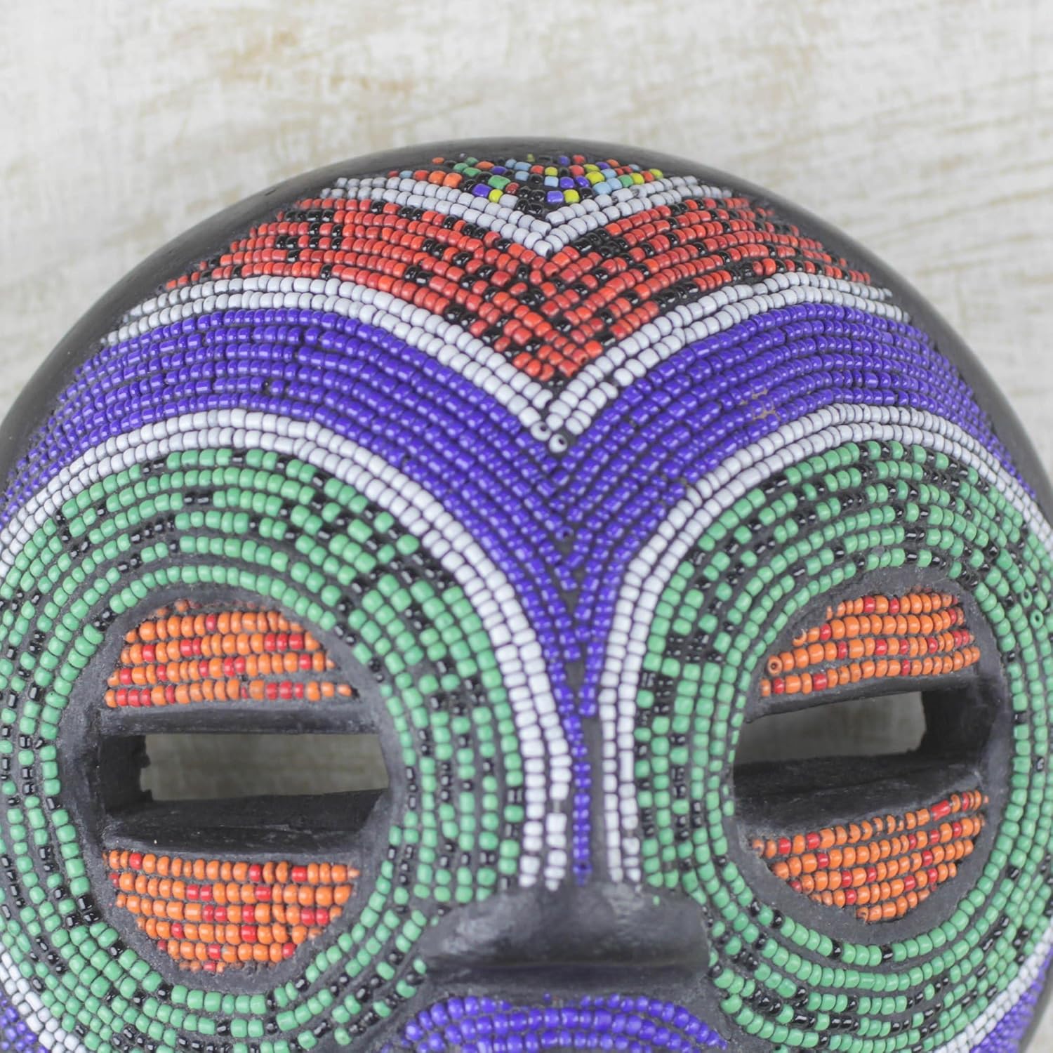 NOVICA Eco-Friendly Glass and Wood Mask, Multicolor, Rainbow Greeting'