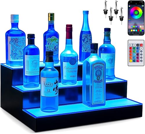 Miniatura 10 de Boss Premium BarUSA - Estantería de barra con iluminación LED de 2 pasos de 16 pulgadas botella de licor estantes de whisky bandeja de soporte para