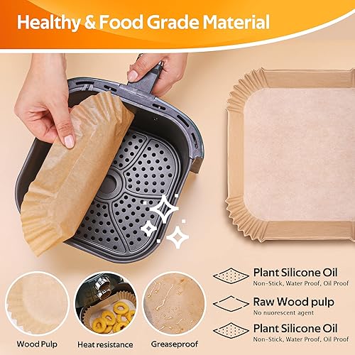 Miniatura 5 de 100 revestimientos de papel desechables para freidora de aire, forros de pergamino desechables grandes para cestas de 5 a 8 cuartos de galón, forros