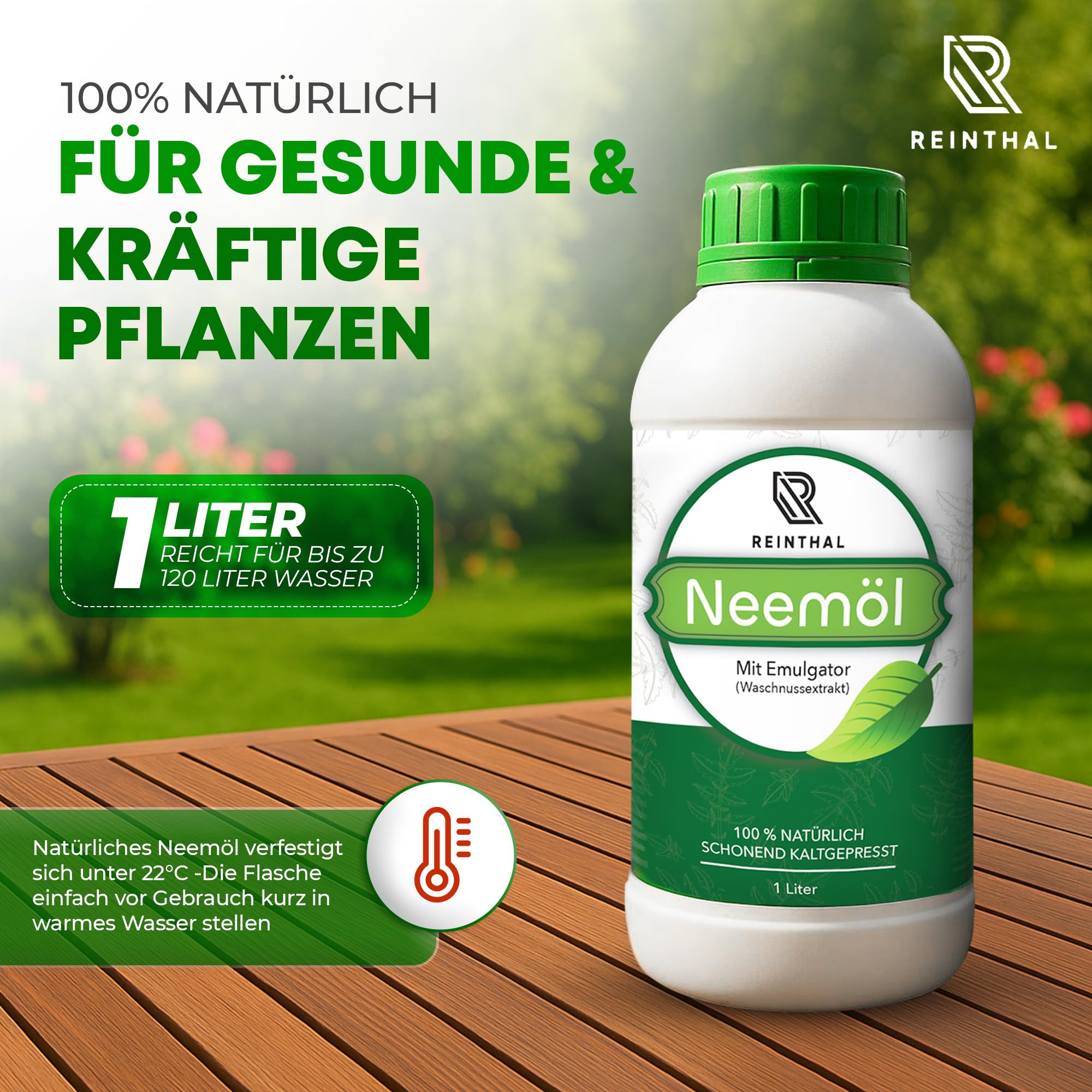Huile de neem avec émulsifiant 1000 ml – Avec accessoires de qualité supérieure en 3 parties – Soin naturel des plantes – Donne 120 l d'huile de neem en spray prête à pulvériser – Huile de
