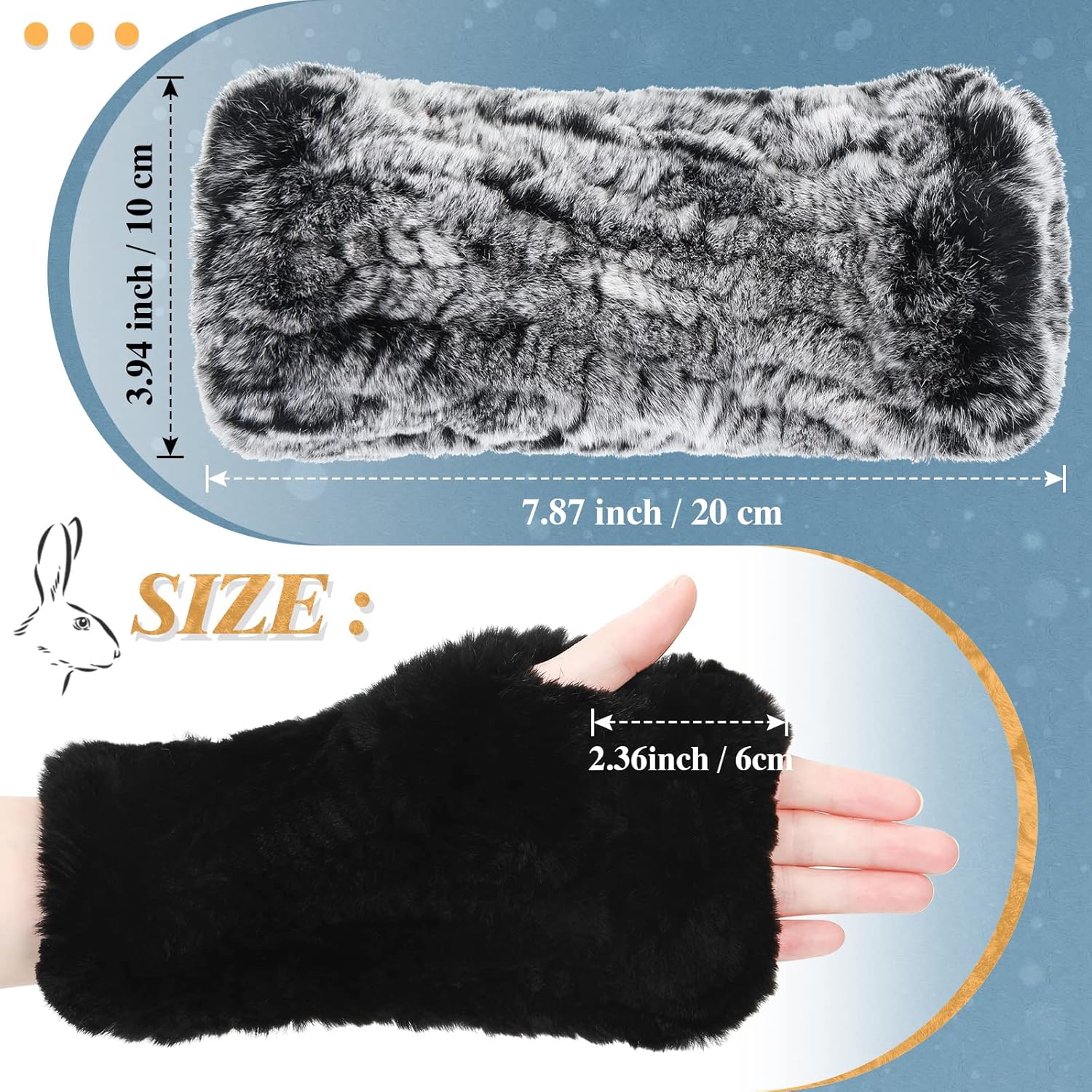 Geyoga 2 Pairs Winter Fur Gloves Rabbit Fur Mittens Knit Long Fingerless Gloves Warm Hand Muffs for Women Girls - Image 4