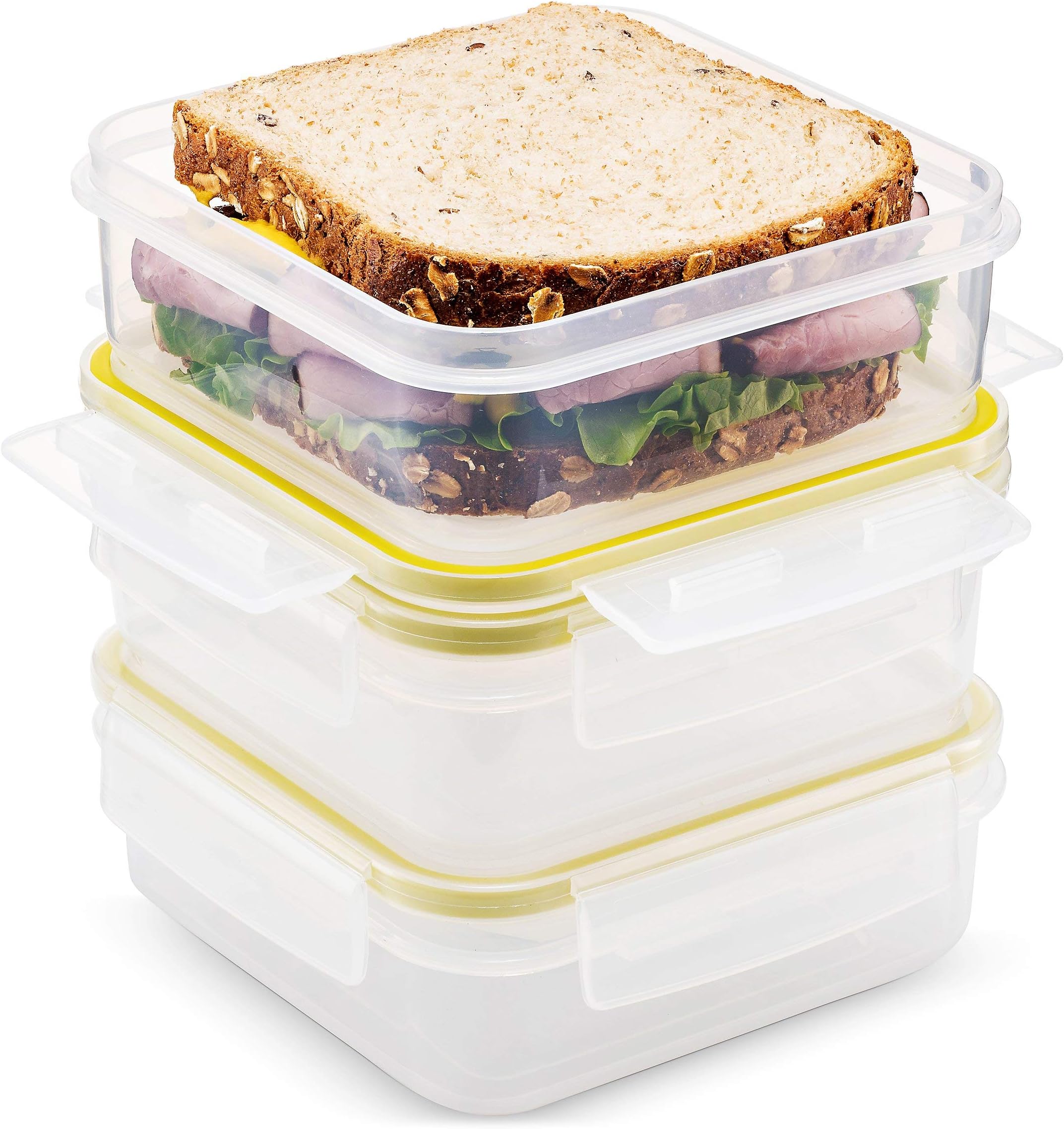 Biokips Sandwich Containers (Set of 3) – Airtight Food Storage Containers – BPA-Free Lunch Containers for w/ Locking Lids – Microwave & Dishwasher Safe Sandwich Box Container Set