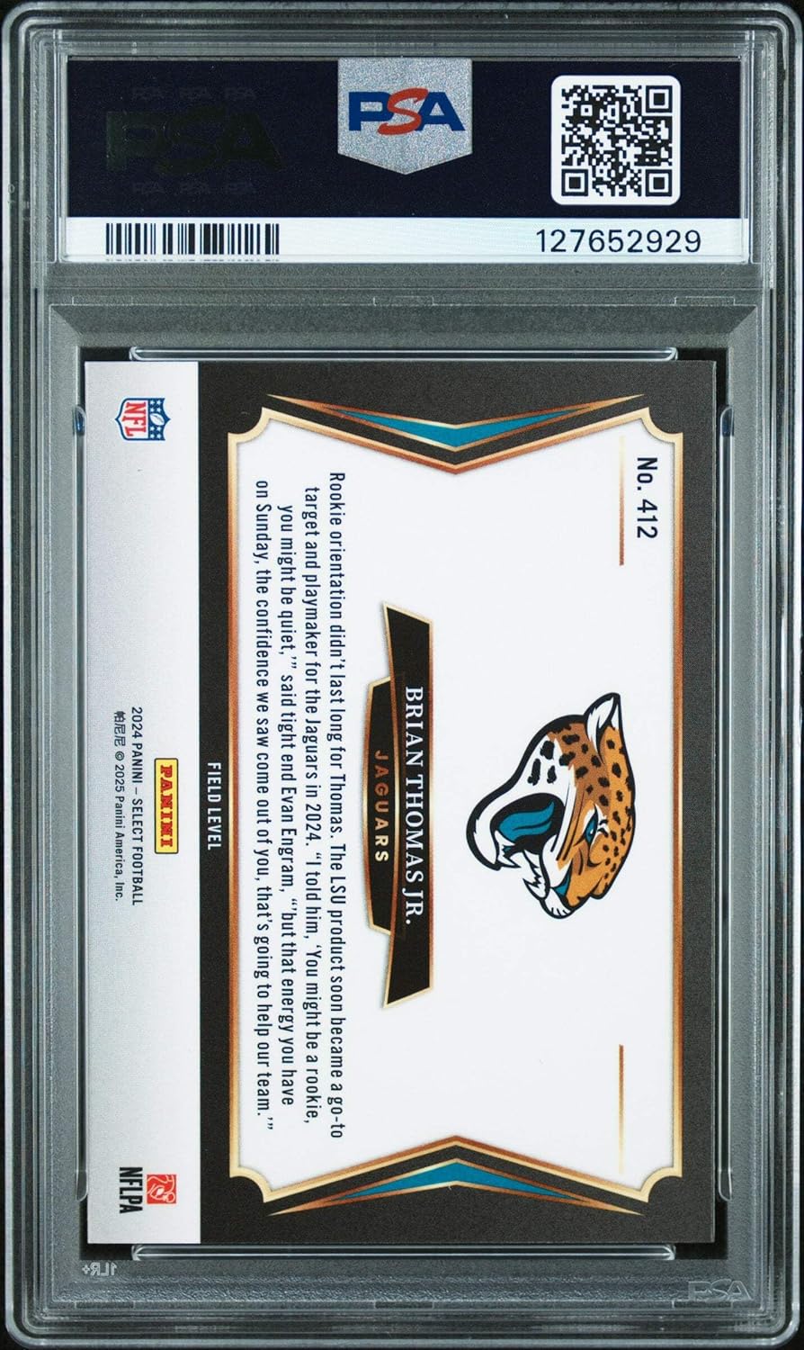 Graded 2024 Panini Select Brian Thomas Jr. #412 Rookie RC Football Card PSA 10 Gem Mint