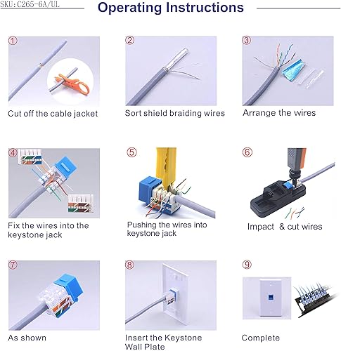 Miniatura 8 de VCE Paquete de 25 insertos de conector Keystone de 90 grados Cat6A RJ45 con soporte combinado Keystone Punch Down y mini cortador de cables