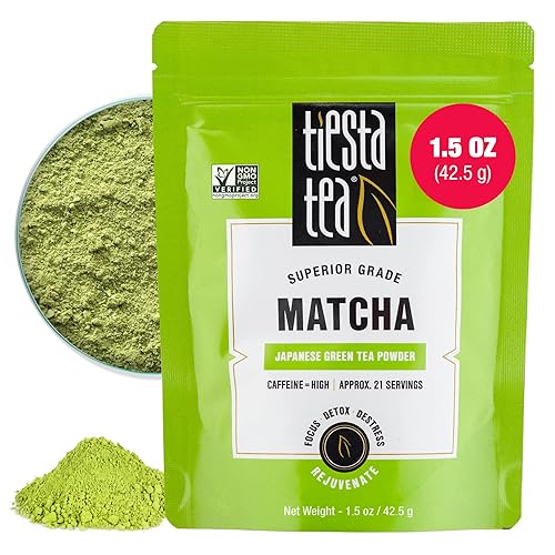 Tiesta Tea - Superior Matcha té verde Matcha en polvo alta cafeína té caliente y helado bolsa de 15 onzas  21 tazas polvo de matcha japonés de grado