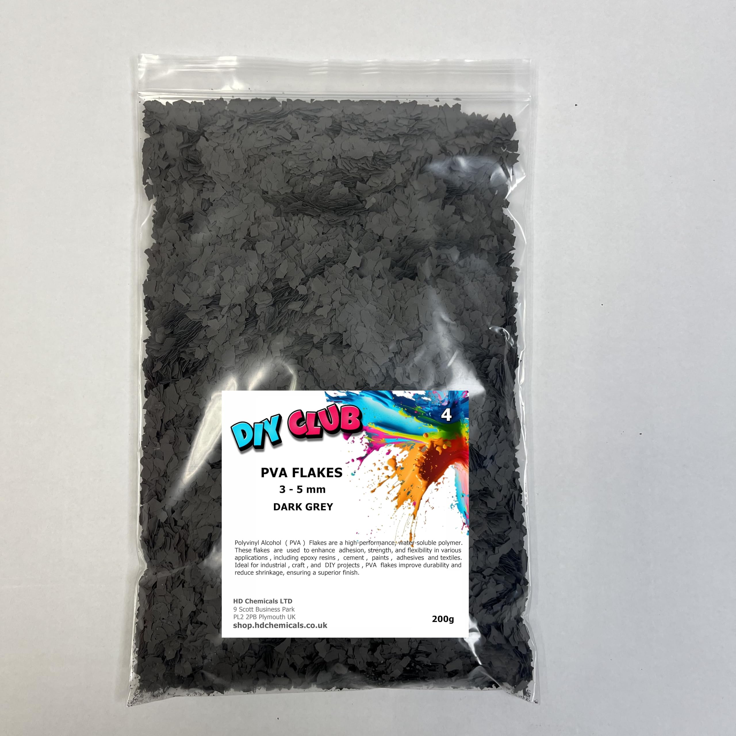 Epoxy Resin PVA CHIPS FLAKES 3-5mm Garage Floor, Decorative Coating, Art and Crafts (DARK GREY, 200)