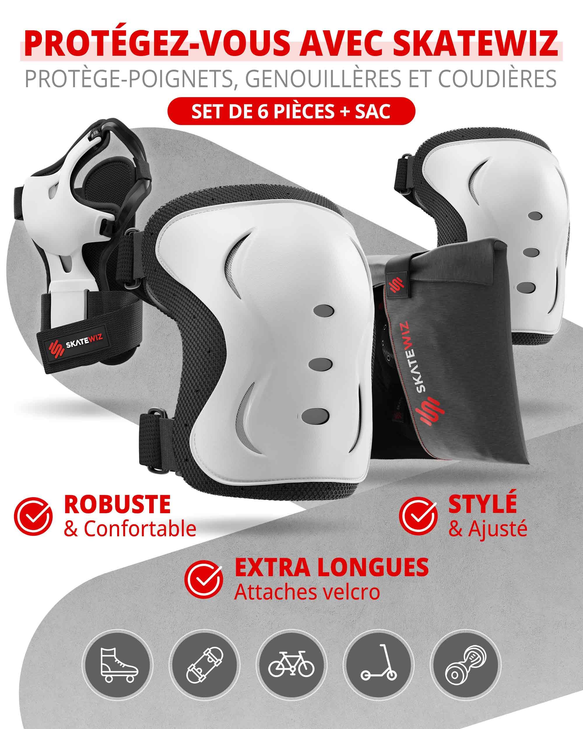 SKATEWIZ Kit de Protection Roller Enfant - Protection Skateboard Enfant, Adolescents et Adulte [6 pièces] avec Genouillères, Coudières et Protège-Poignets
