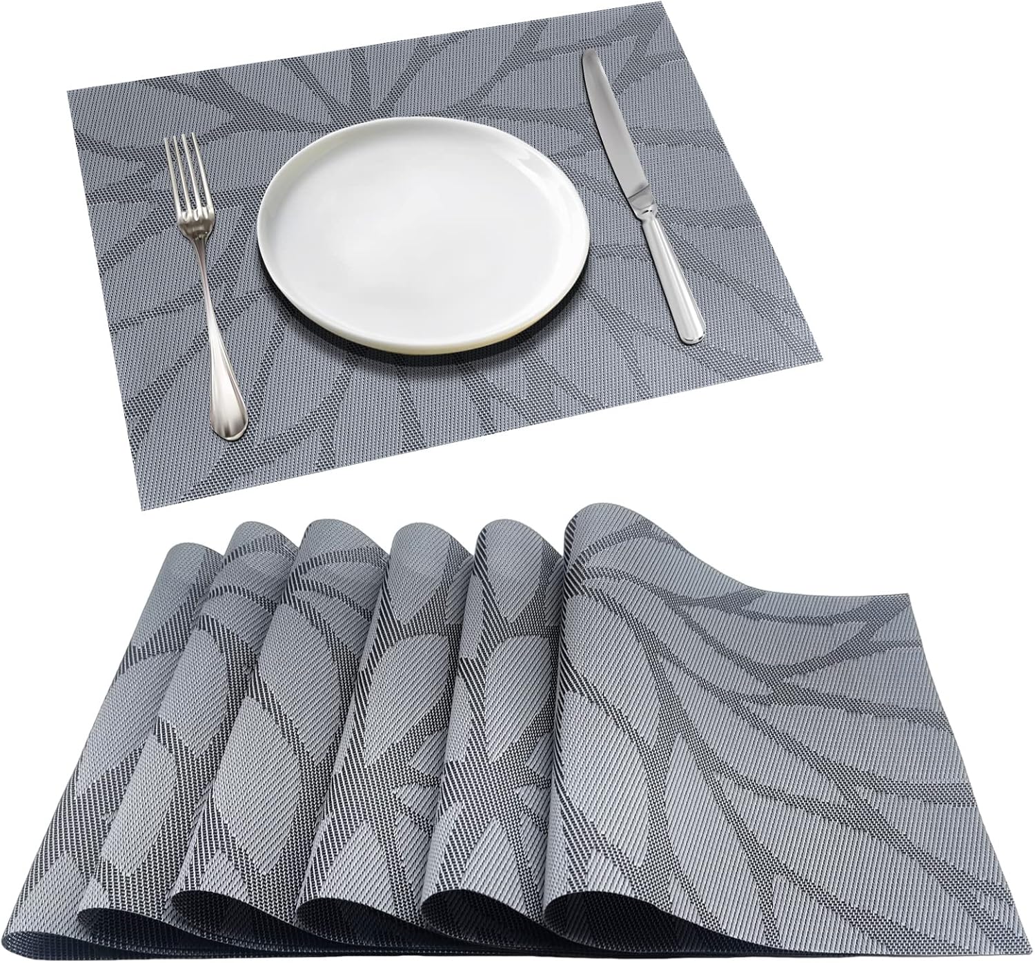 Transplant Placemats and Coaster Set of 6 Grey Woven Vinyl Dinning