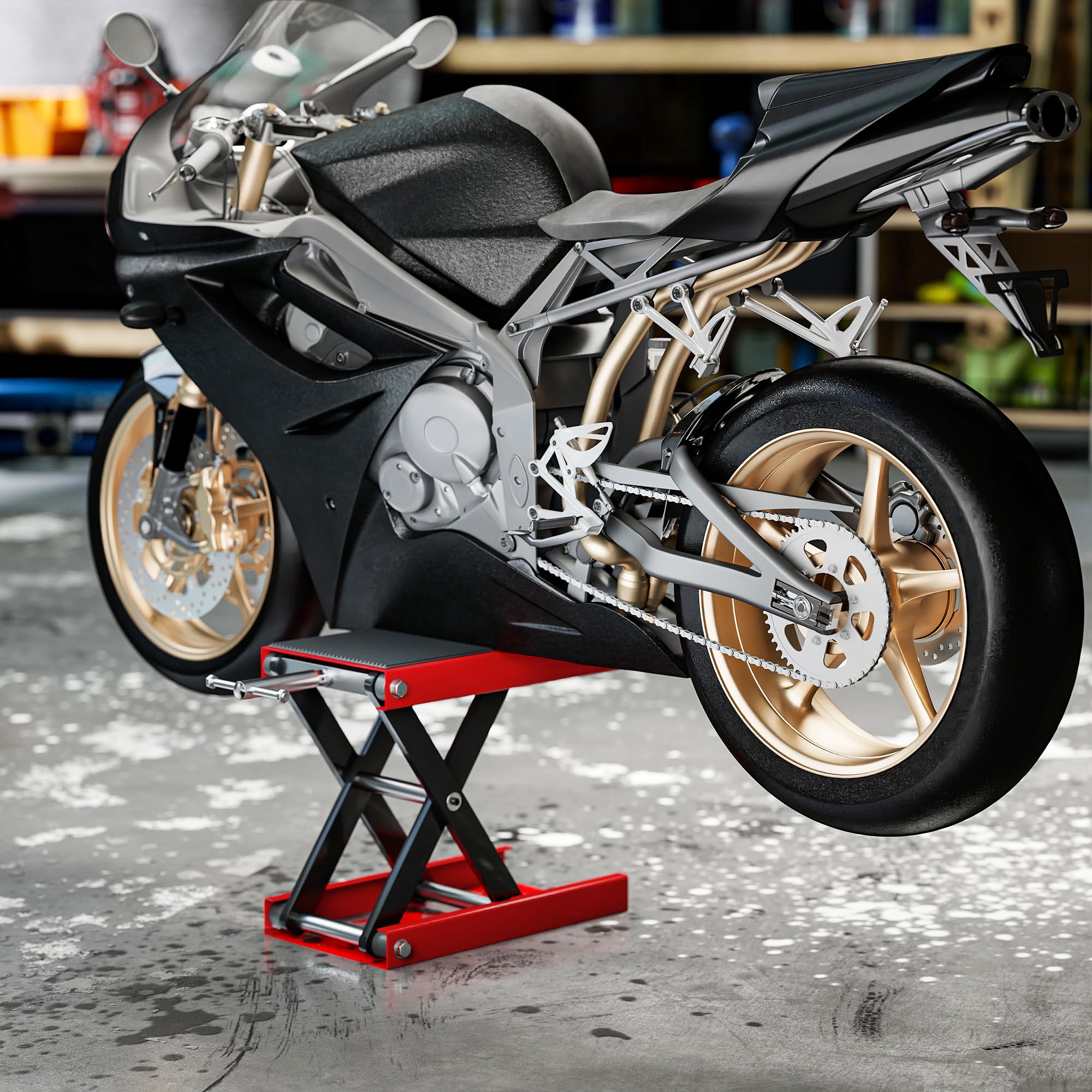 DURHAND Motorradheber 500 kg Belastbar Höhenverstellbar 100-370 mm Scherenheber für Fahrradreparatur Montagebock Motorradhebebühne für Garage & Außenbereiche