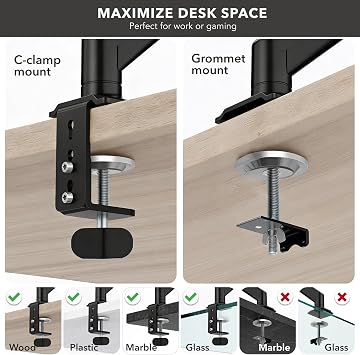 Mount-It! Single Monitor Arm Desk Mount, Gas Spring Monitor Mount, Fits 1332 Screens up to 17.6 lbs, VESA 75x75 & 100x100, Full Motion Tilt Swivel Rotate, C-Clamp & Grommet Base