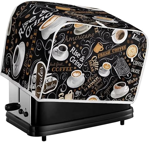 Miniatura 5 de UNICEU Funda para tostadora con patrón de café, funda acolchada para tostadora que se adapta a la mayoría de tostadoras estándar de 4 rebanadas de