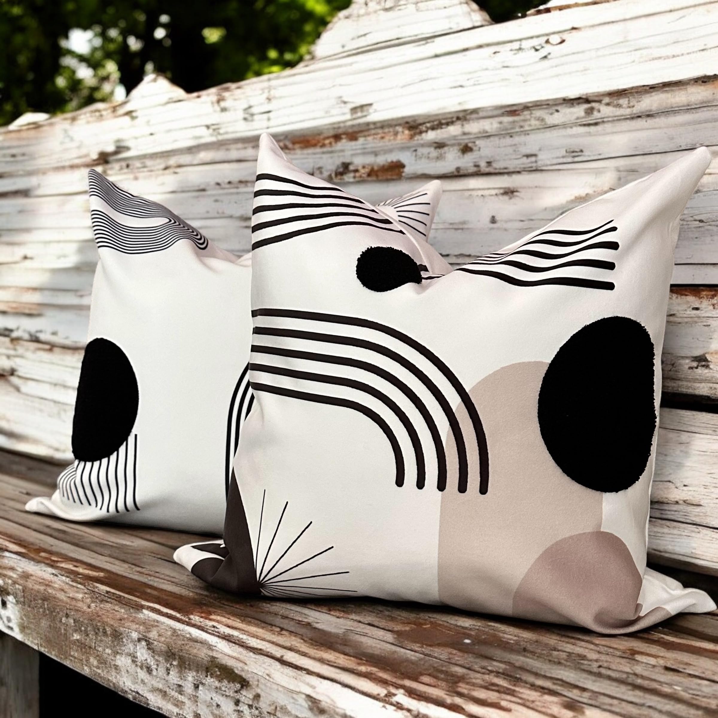 Decorative Throw Pillow Covers 18x18 Set Of 2 - Black & White Abstract Velvet, Boho Modern Pillowcases For Couch & Bed