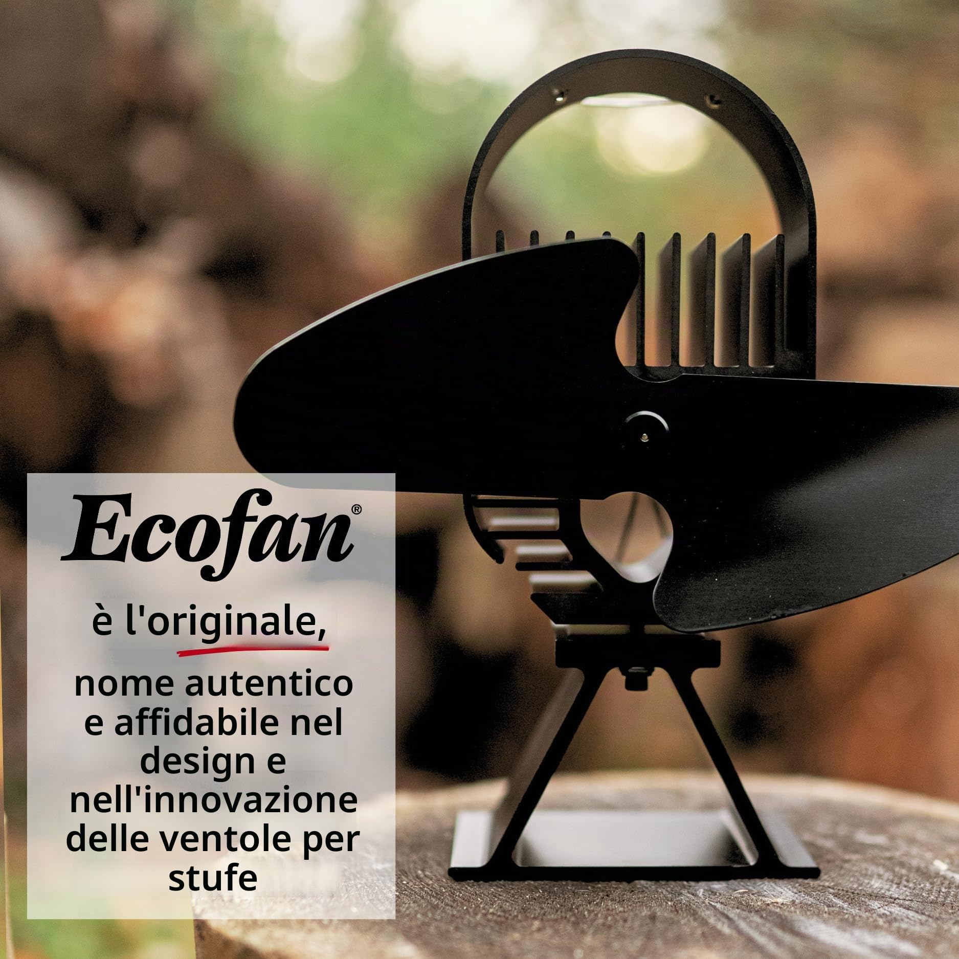 Ecofan AirDeco II, ventola per stufa a legna in stile contemporaneo, alimentata a calore, 322 m3/h, lama in nero da 20,30 cm (8")
