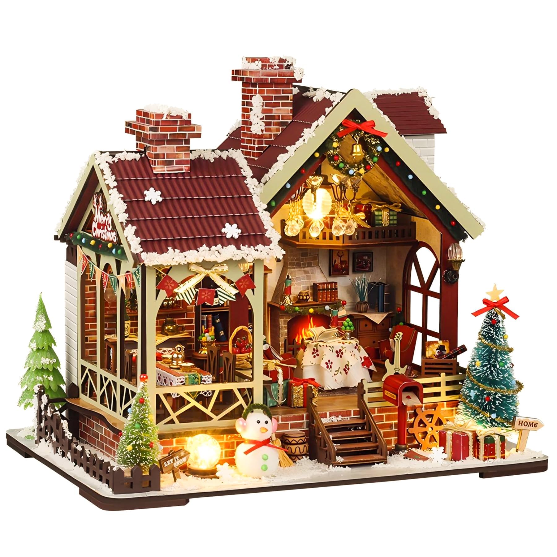 DIY Book Nook Kit, Casa Delle Bambole Fai da te Booknook Kit Casa in Miniature con Luce Led Legno Book Scaffale Inserto Decorazione Regalo Creativo per Adolescent (Natale)