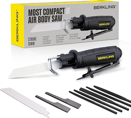 Miniatura 9 de 7102 Sierra de aire compacta/sierra de cuerpo alternativo – Herramienta de archivo de aire de baja vibración con kit de cuchillas de 8 piezas