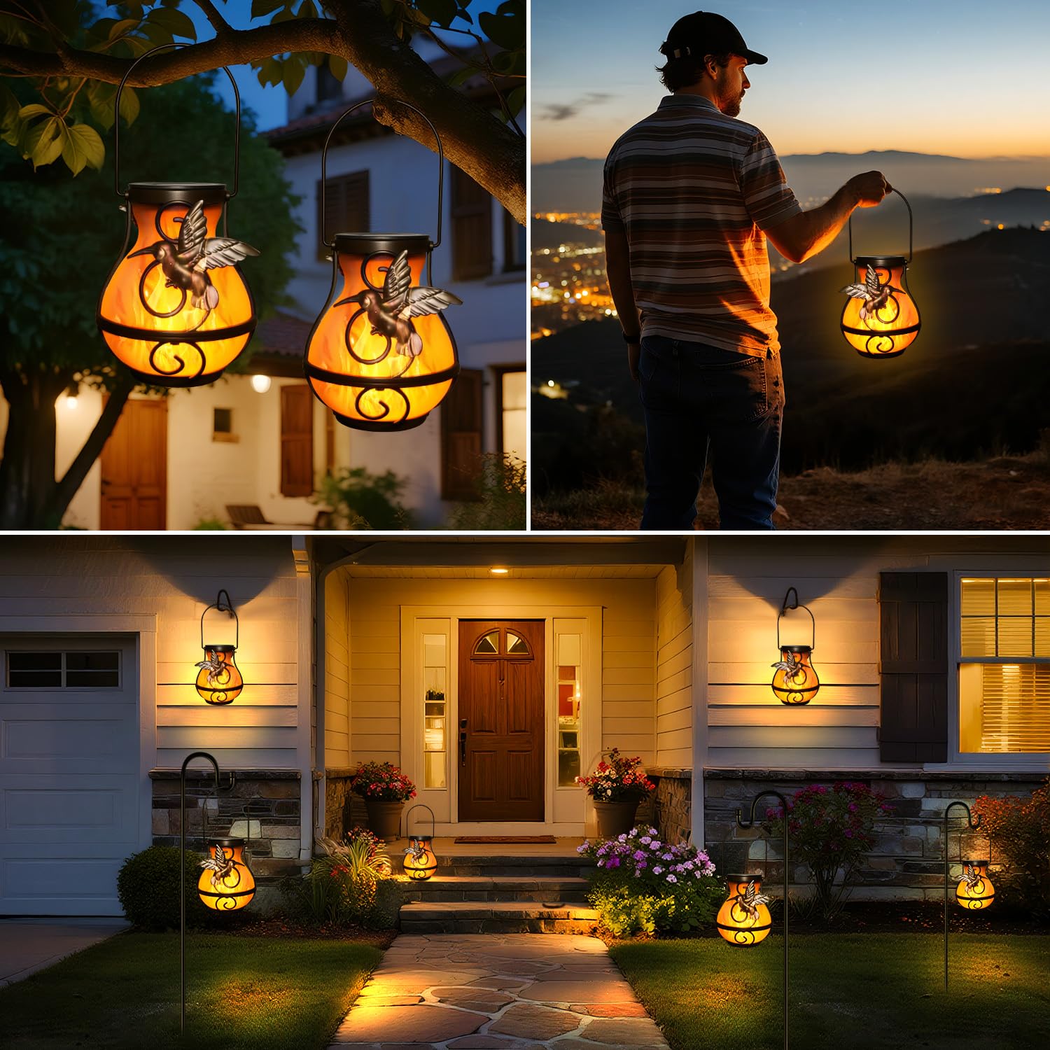 Solarlaternen zum Aufhängen im Freien, Solar-Gartenleuchten für den Außenbereich, wasserdicht, mit flackernder Flamme, LED-Laterne für Terrasse, Hof, Camping, Halloween-Dekorationen, Gartengeschenke