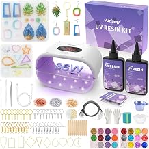 akisey UV Resin Jewelry Making Kit 200g Crystal Clear UV Resin Kit with Double-Sided Light & Mold, 36W UV Lamp for Resin Hardening Starter Kit for Jewelry Earrings Necklace Keychain Making