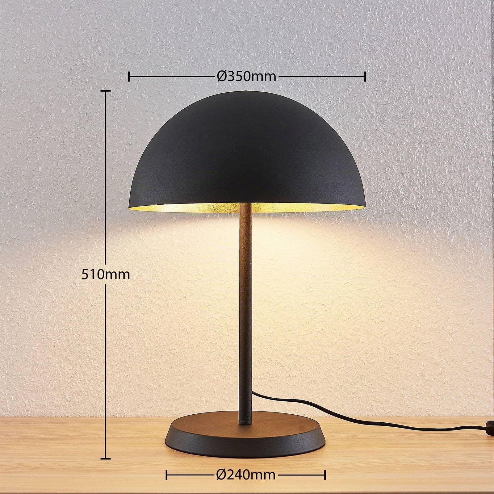 Lindby lámpara de mesa en negro, oro, mesita noche | lámpara de mesa, e27, 2 bombillas, moderno para sala de estar, salón, dormitorio, comedor