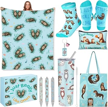 JenPen 10 Pcs Blue Sea Otter Gift Set, 20 oz Tumbler Blanket Socks