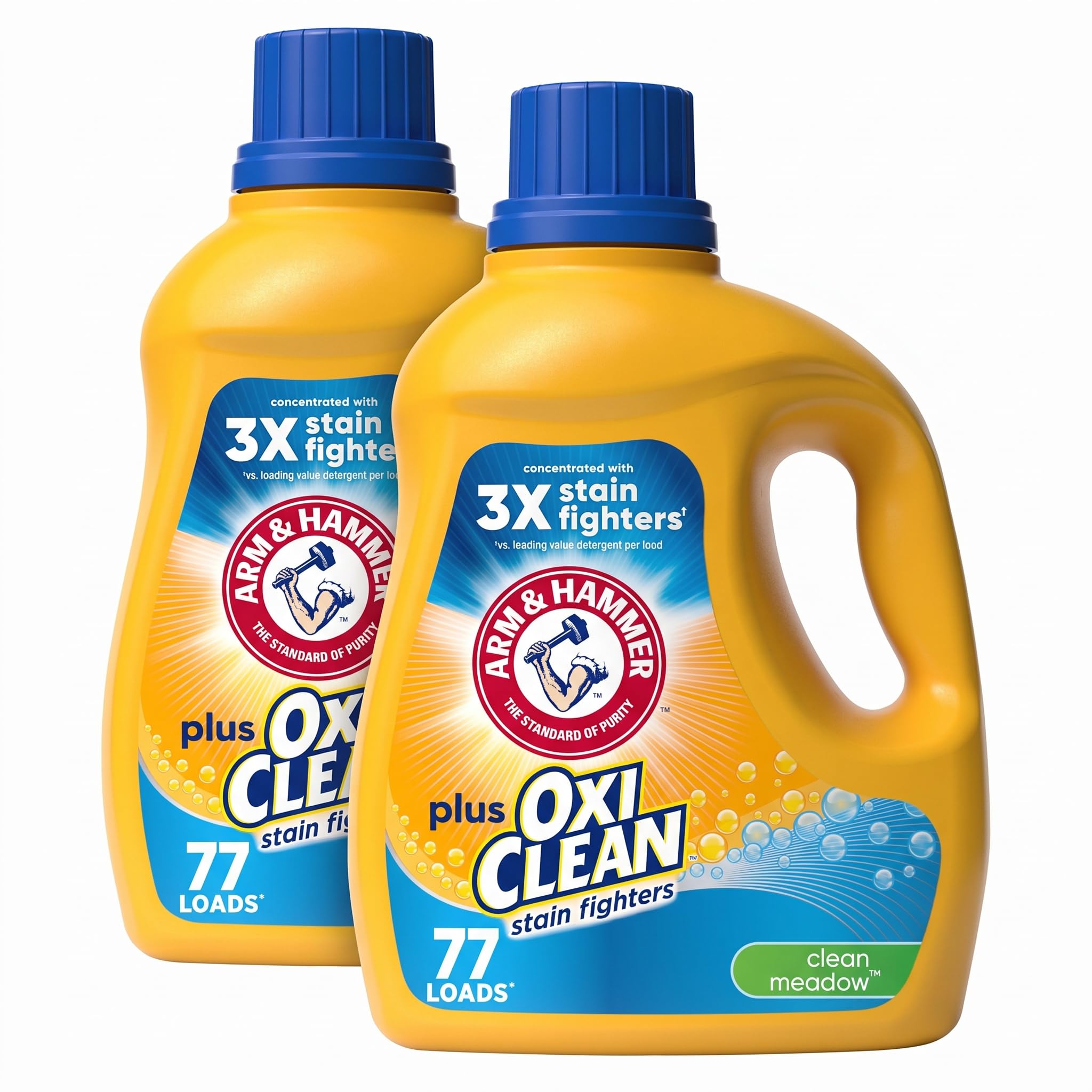 Arm &amp; Hammer Liquid Laundry Detergent, Clean Meadow | 77 Loads | 100.5 Fl oz | Pack of 2 | With OxiClean