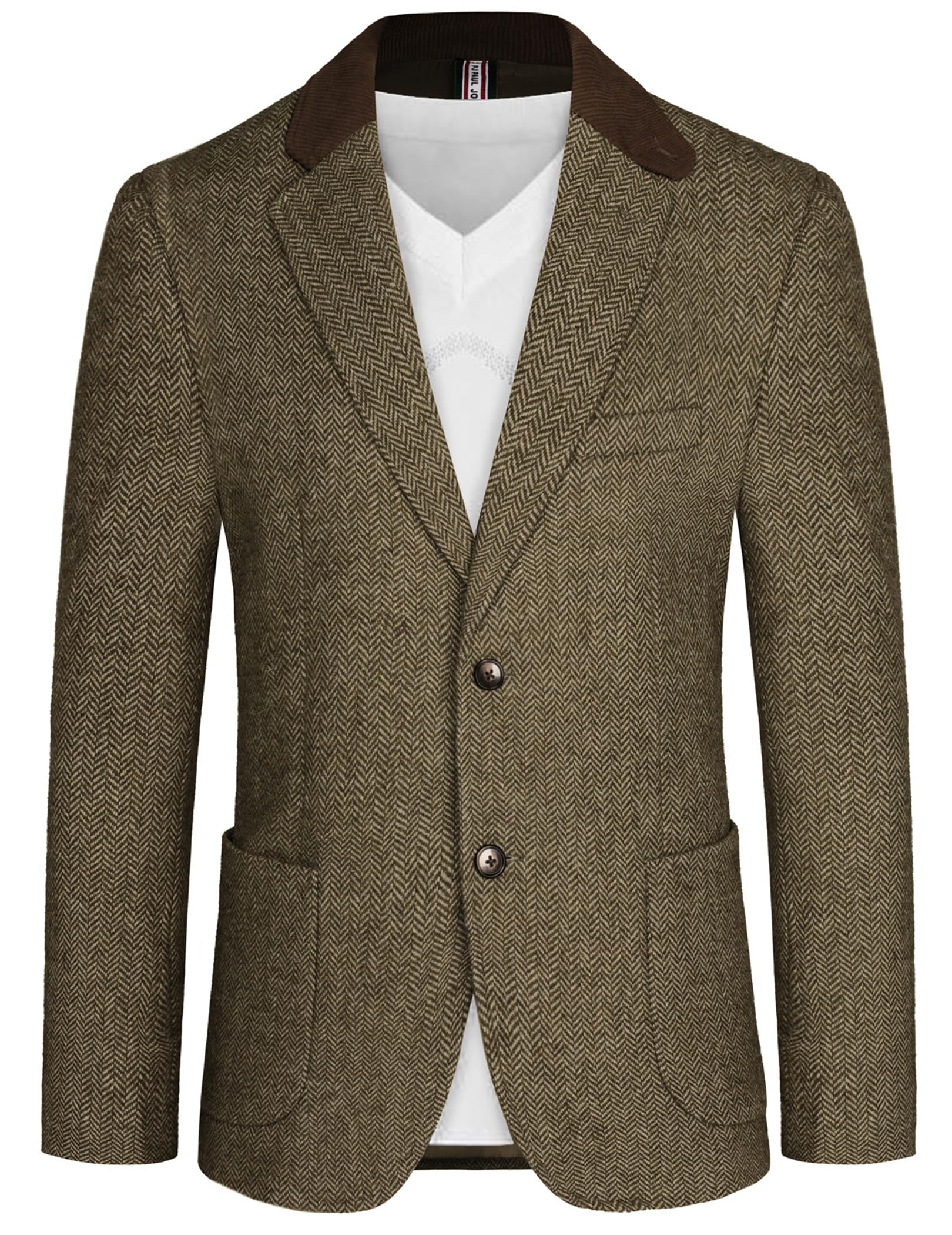 PJ PAUL JONES Mens Herringbone Blazer Vintage Tweed Wool Blend Sport Coat Jacket