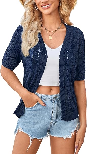 Yekaty Womens Short Sleeve Summer Cardigan Sweater Lightweight Shrug