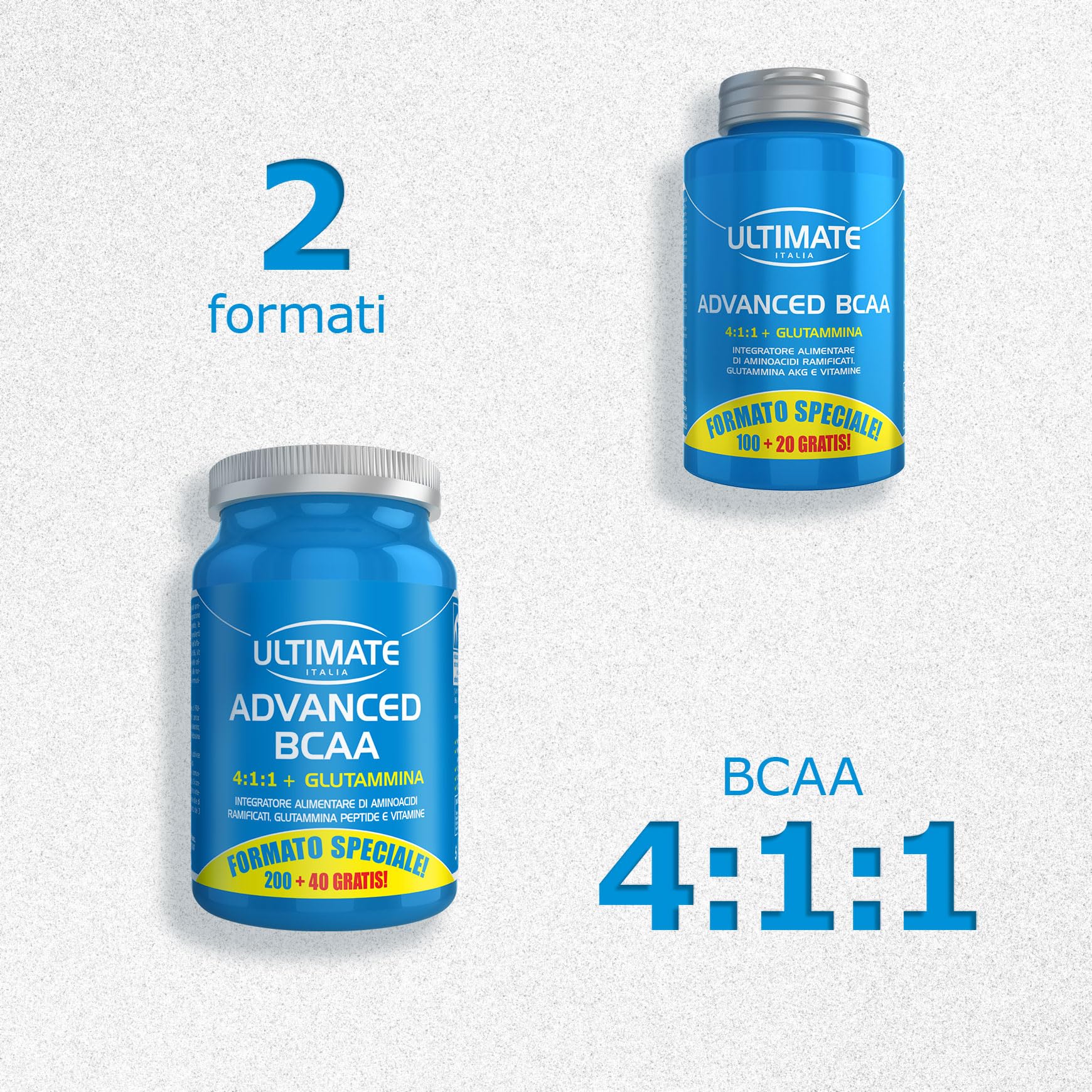 Advanced Bcaa - Formula Avanzata Aminoacidi Ramificati nel Rapporto 4.1.1 Leucina, Isoleucina, Valina, Glutammina Peptide, Vitamina B6 Maggiore Assimilazione - 240 Cpr - Ultimate Italia