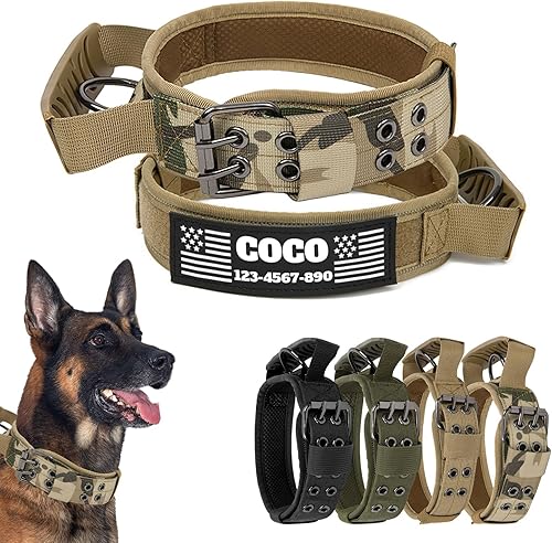 Miniatura 15 de Collar táctico personalizado para perro con parches de nombre y números, collar personalizado resistente con hebilla de cinturón de metal de 2 pines