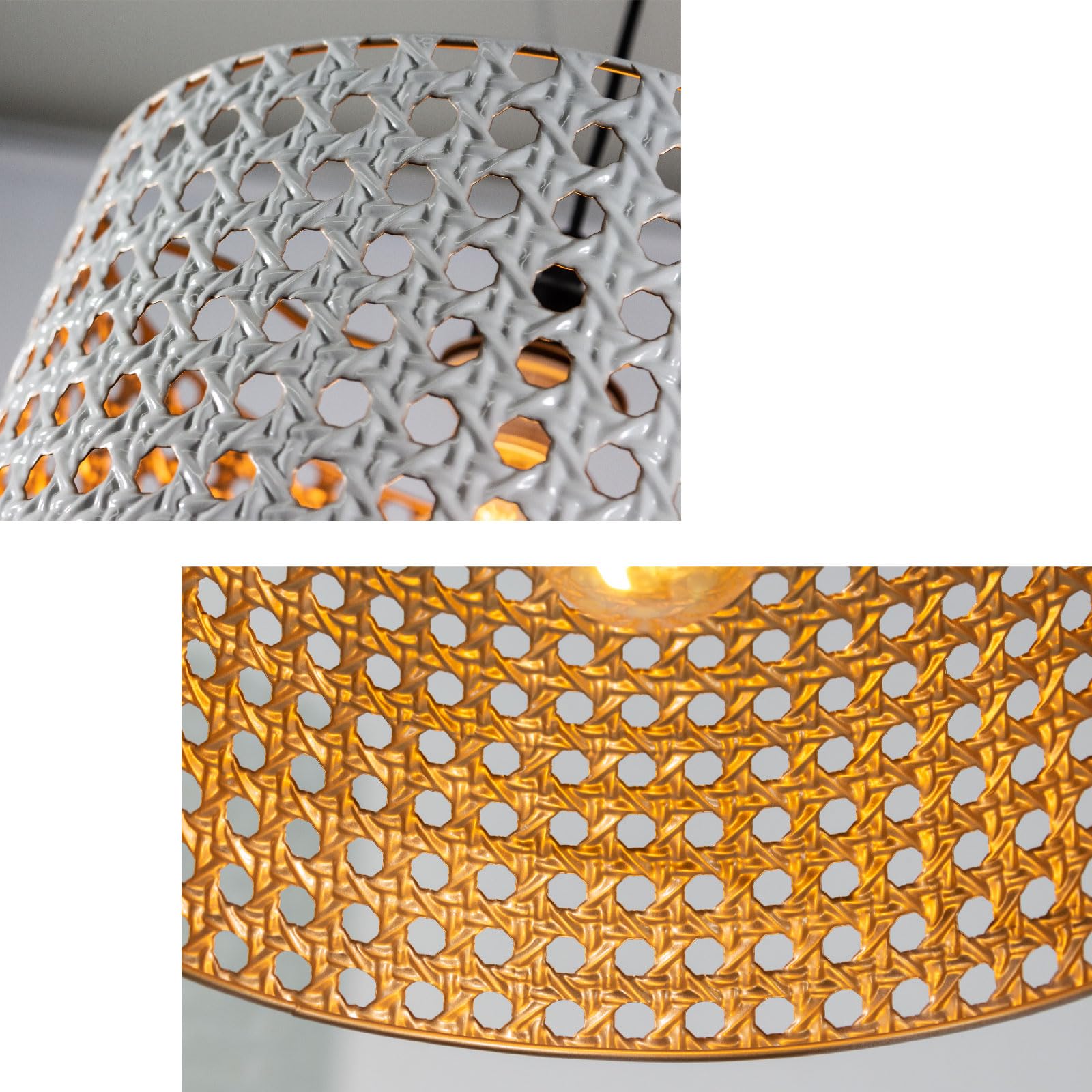 Eusamxon Modern Industrial Metal/Rattan Ceiling Light Shad Easy Fit Pendant Lamp Shade for Living Room Kitchen - Image 2