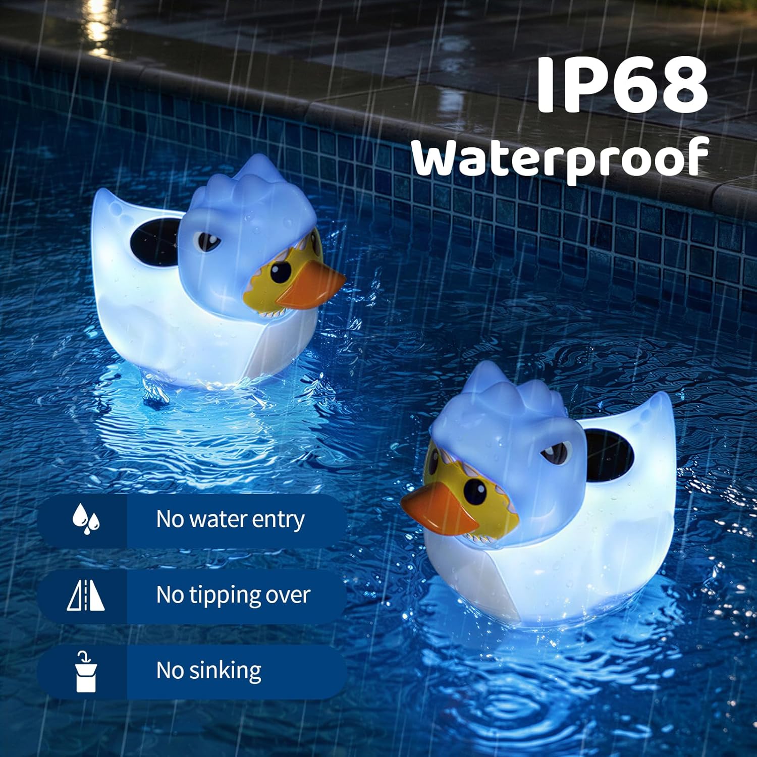 Housolution Solar Pool Chlorine Floater, Floating Chlorine Dispenser with Light, Fits 4x3in Tablets, Adjustable Release, Easy Opening & Anti-Sinking, Tablet Floater for Pool Hot Tub SPA, Duck