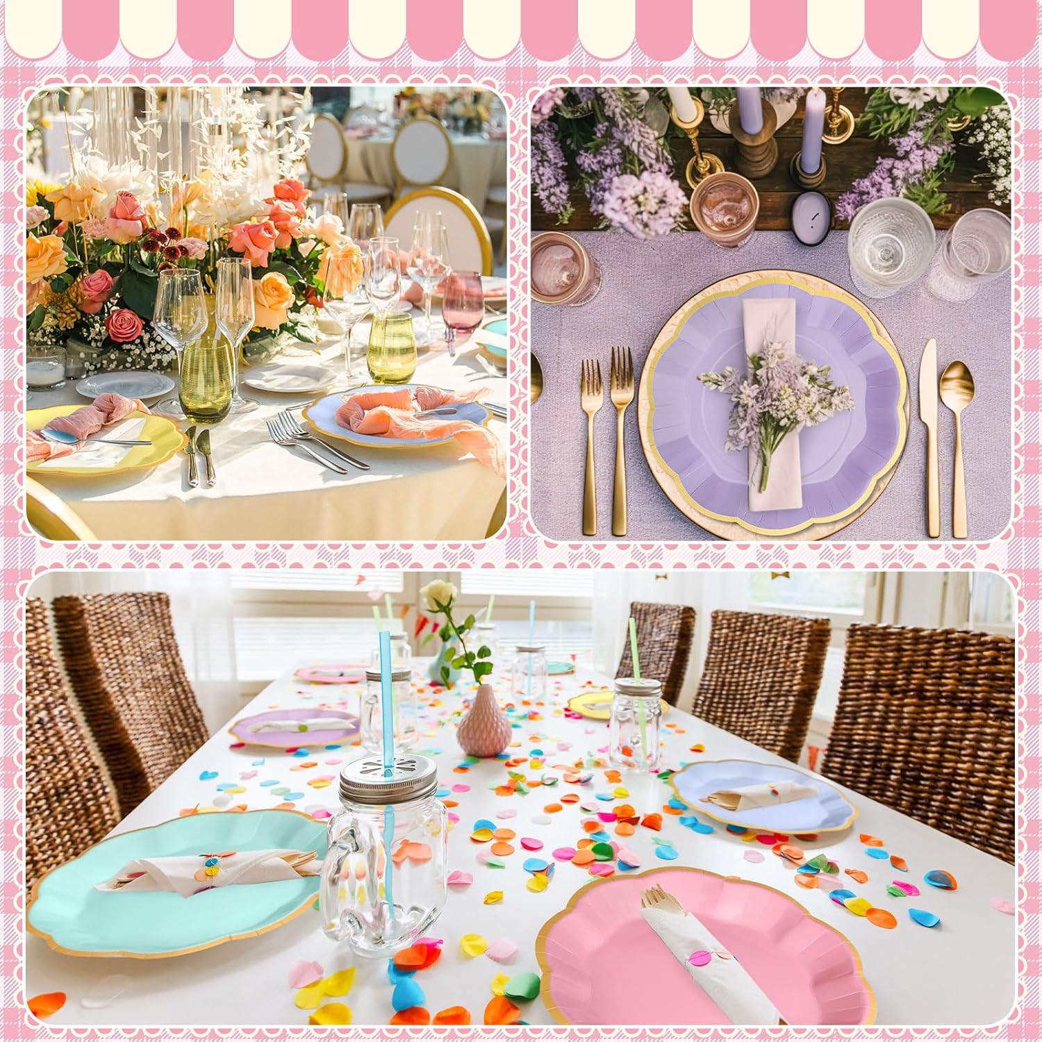 72 Pcs Pastel Paper Plates 9 Inch Colorful Rainbow Gradient Scalloped Paper Disposable Dinner Dessert Plates for Birthday Wedding Bridal Party Supplies, 6 Colors