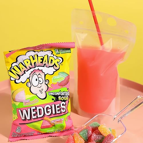 Miniatura 4 de WARHEADS Wedgies - Caramelo masticable agrio - Sabor a limonada rosa, limonada de cereza y ponche de sandía, bolsas de 4.5 onzas, paquete de 2