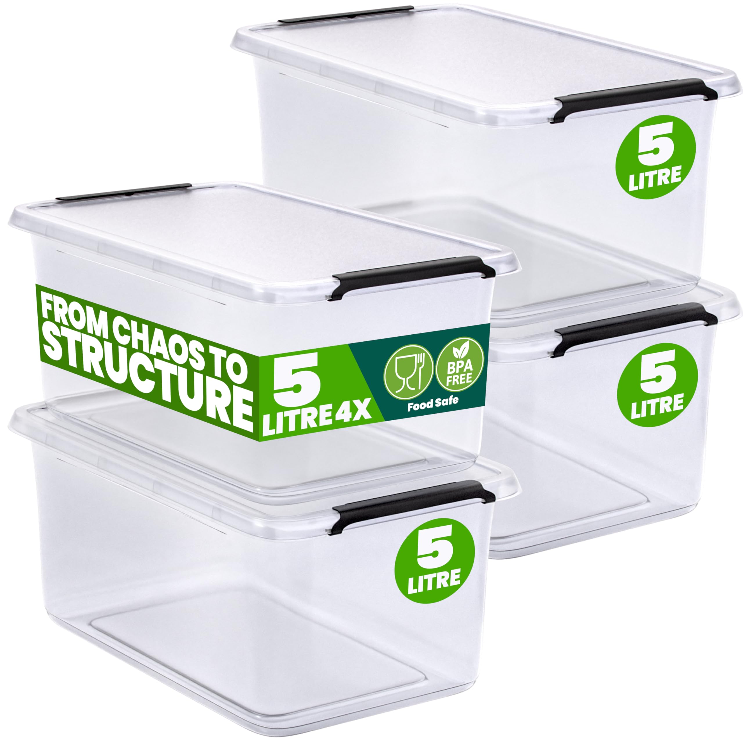 Deuba® Plastic Storage Boxes with Lids, Click Lock Storage, 4 x 5 Litres — image 1