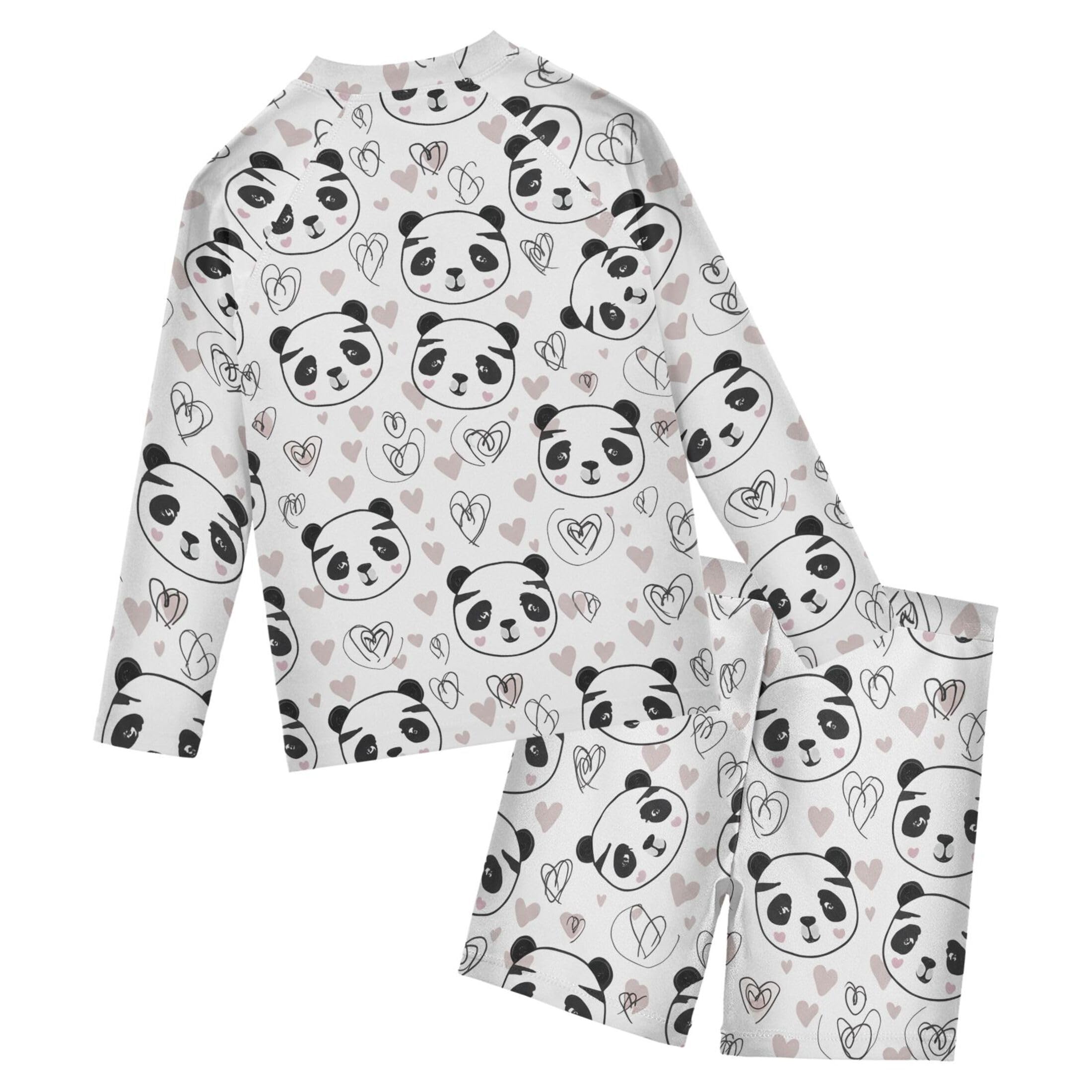 Cute Panda Toddler and Baby Boys' 2-Piece Swimsuit Trunk, Long Sleeve Rashguard Bathing Suit B0404185