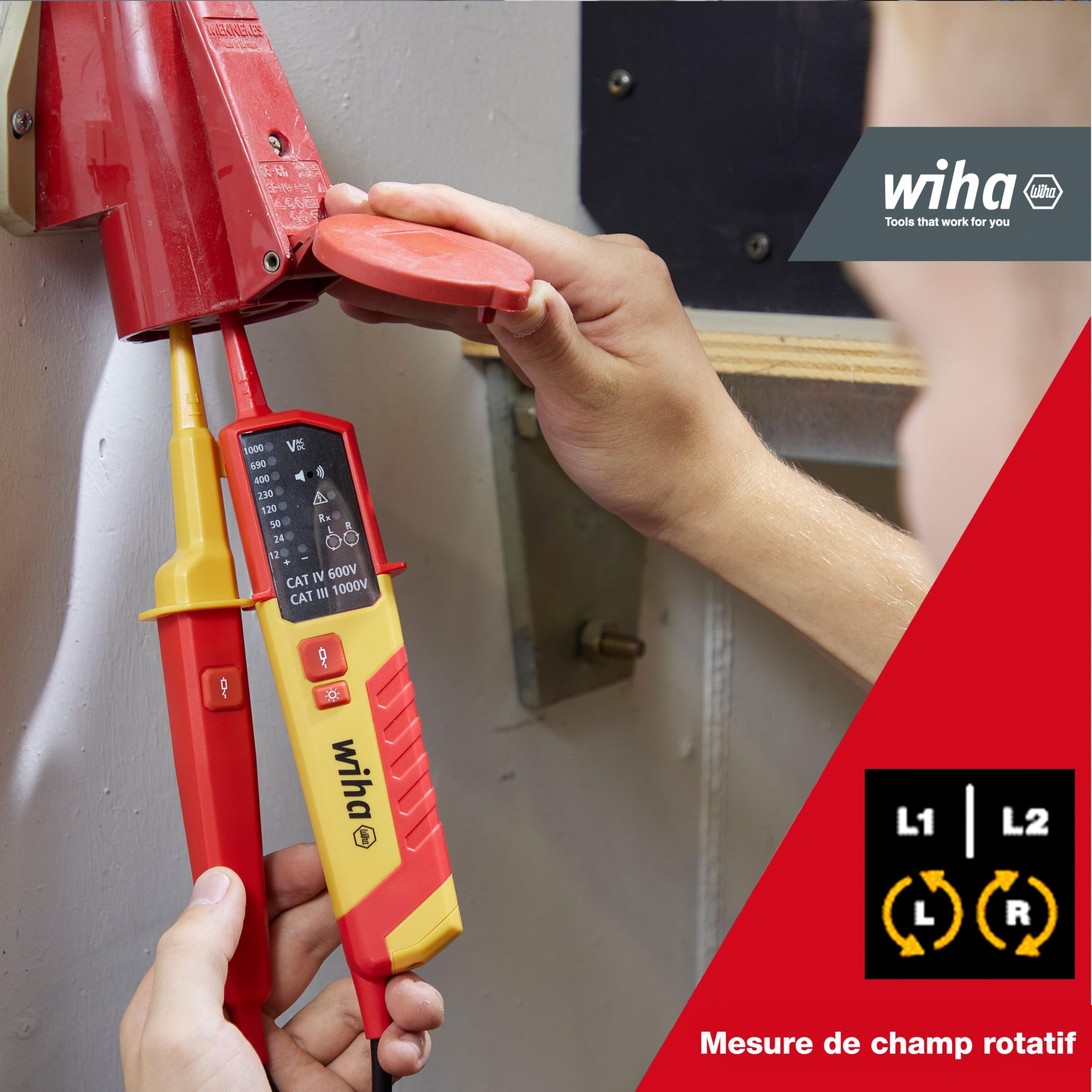 Wiha Testeur de tension et de continuité 12-1000 V Courant Alternatif CAT IV avec piles AAA affichage LED