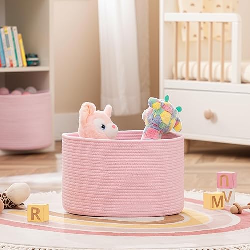 Miniatura 7 de UBBCARE Paquete de 3 cestas para estantes, 15 x 10 x 9 pulgadas, cesta de almacenamiento tejida decorativa, color rosa